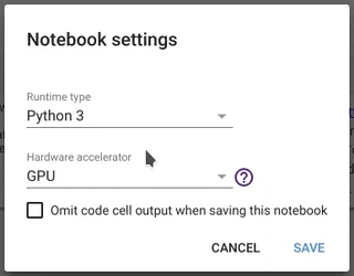 Select a free Tesla K80 GPU in Jupyter notebook settings of Google Colaboratory